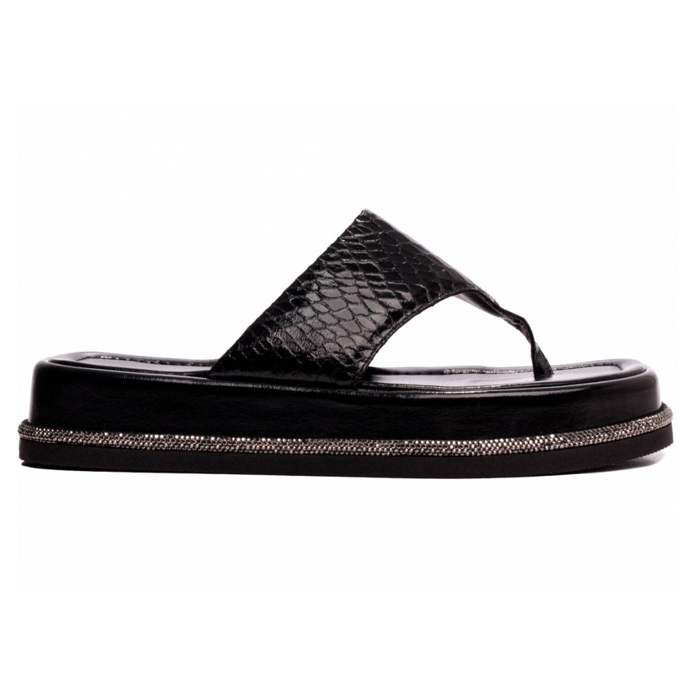 Sandália Plataforma Napa Croco Preto Conforto Estilo Ousado Versatilidade