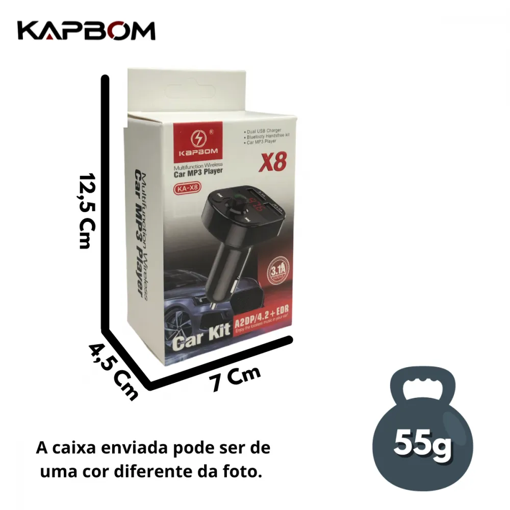 Transmissor Bluetooth Kapbom KA-X8 - Música, Carregamento e Conectividade