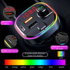 Transmissor Bluetooth Veicular RGB 30V - Música, Carregamento e Estilo