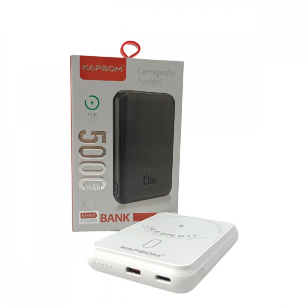 Power Bank Kapbom KA-970 5000mAh - Indução Sem Fio - Recarregue com Estilo!