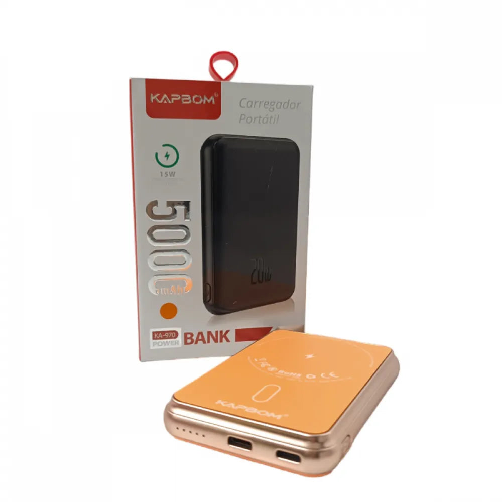 Power Bank Kapbom KA-970 5000mAh - Indução Sem Fio - Recarregue com Estilo!