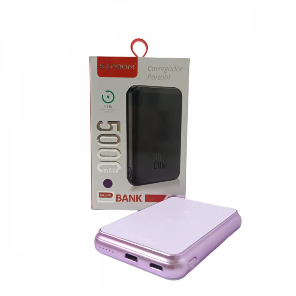 Power Bank Kapbom KA-970 5000mAh - Indução Sem Fio - Recarregue com Estilo!