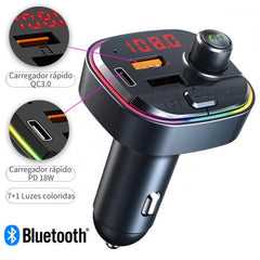 Transmissor Bluetooth Veicular RGB 30V - Música, Carregamento e Estilo