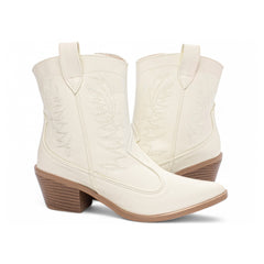 Bota Texana Country Cano Baixo Off White com Bordados - Aposte na Elegância Atemporal para Looks Incríveis