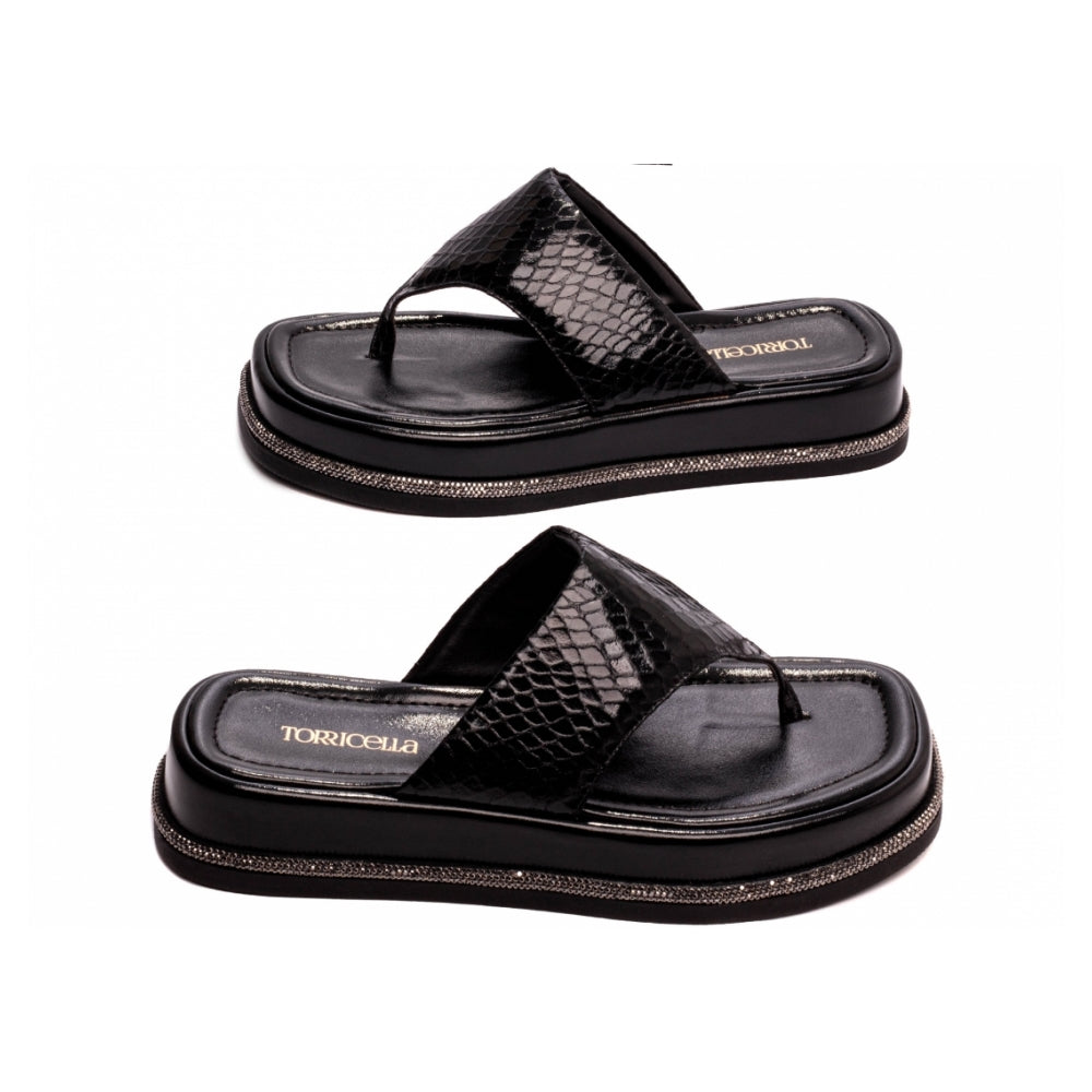 Sandália Plataforma Napa Croco Preto Conforto Estilo Ousado Versatilidade