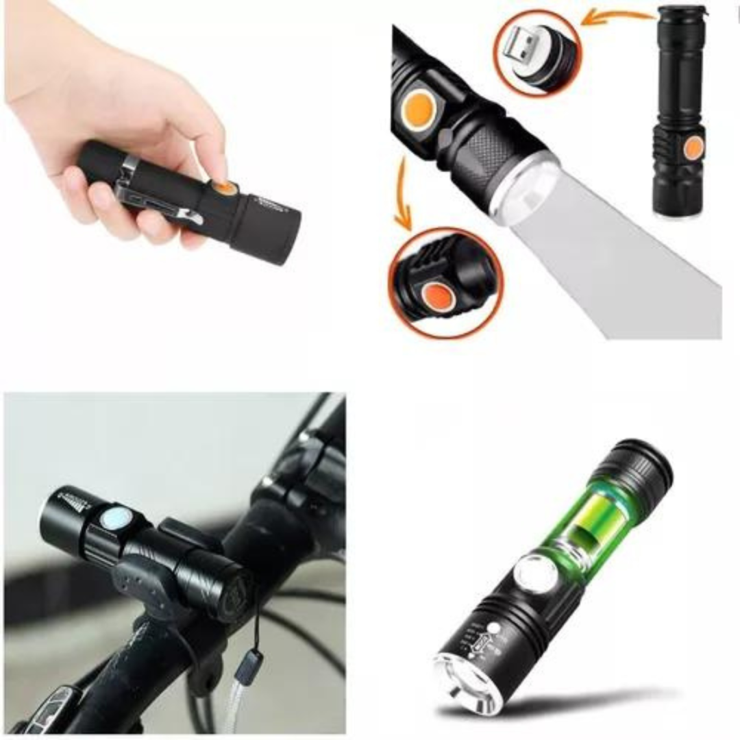 Lanterna Tática LED T6 USB - Iluminação Profissional para suas Aventuras!