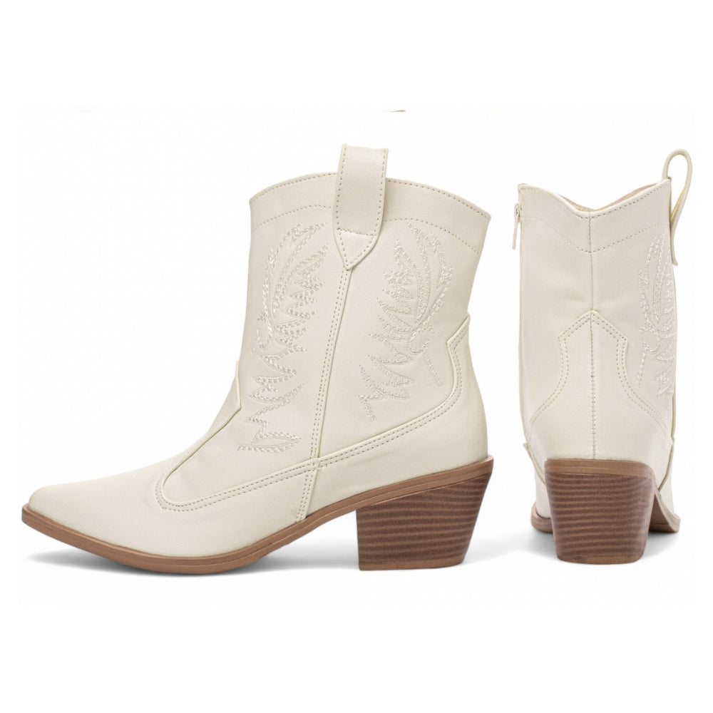 Bota Texana Country Cano Baixo Off White com Bordados - Aposte na Elegância Atemporal para Looks Incríveis