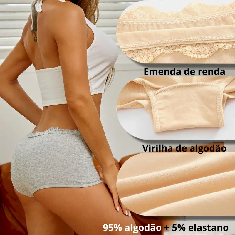 Calcinhas de Algodão Sem Costura - Renda Sexy - Boyshorts - Lingerie Feminina