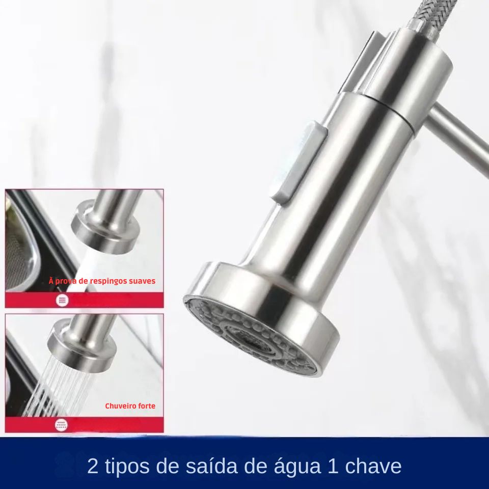 Torneira de Parede ou Bancada em Aço Inox - Bica Flexível - Cozinha