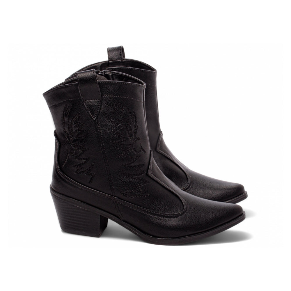 Bota Texana Country Cano Baixo Preto com Bordados - Estilo Country Autêntico para o Seu Dia a Dia