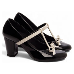 Sapato Boneca Mary Jane | Verniz Preto | Laço | Salto 7 cm | Elegante | Feminino