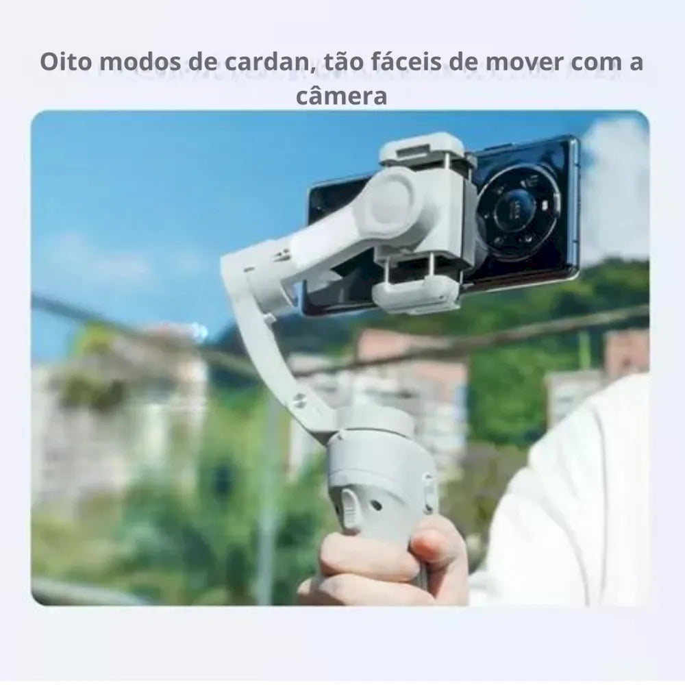 Peining M01 - Estabilizador de Imagem para Smartphone, Gimbal 3 Eixos, Luz de Preenchimento, Tripé Dobrável