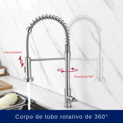 Torneira de Parede ou Bancada em Aço Inox - Bica Flexível - Cozinha