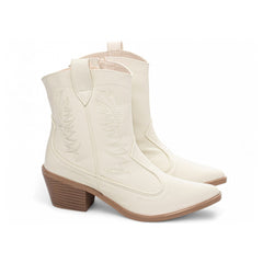 Bota Texana Country Cano Baixo Off White com Bordados - Aposte na Elegância Atemporal para Looks Incríveis