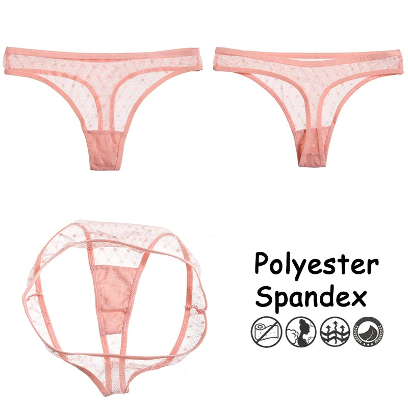 3 Peças / Conjunto de Tangas Sexy de Renda - Costas em T, Transparente