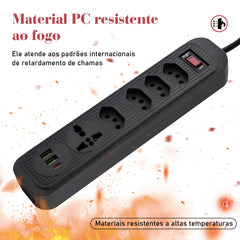 Extensão Tomada 4 Tomadas 3 USB Bivolt 2 Metros 2500W Segurança