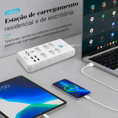 Extensão Tomada 6 Tomadas 4 USB Bivolt 195cm 2500W