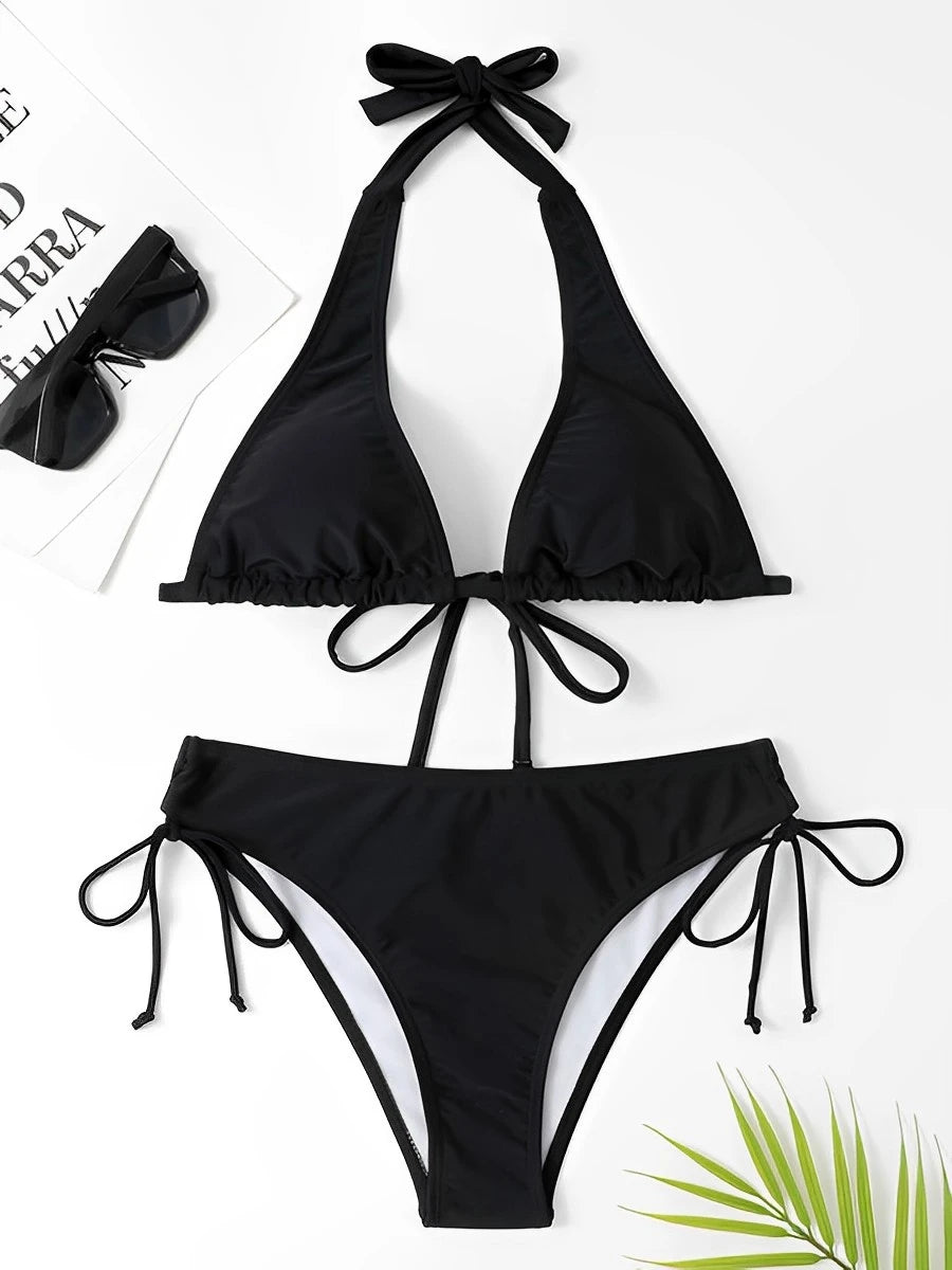 Biquíni 2 Peças Feminino: Top Halter com Amarração e Calcinha - Moda Praia Verão