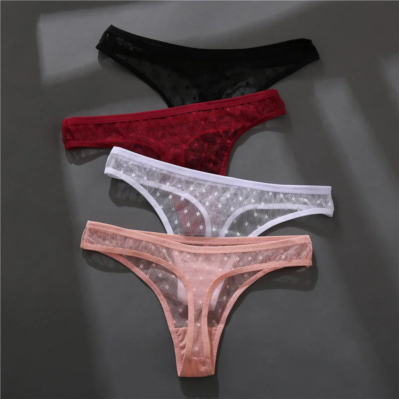 3 Peças / Conjunto de Tangas Sexy de Renda - Costas em T, Transparente