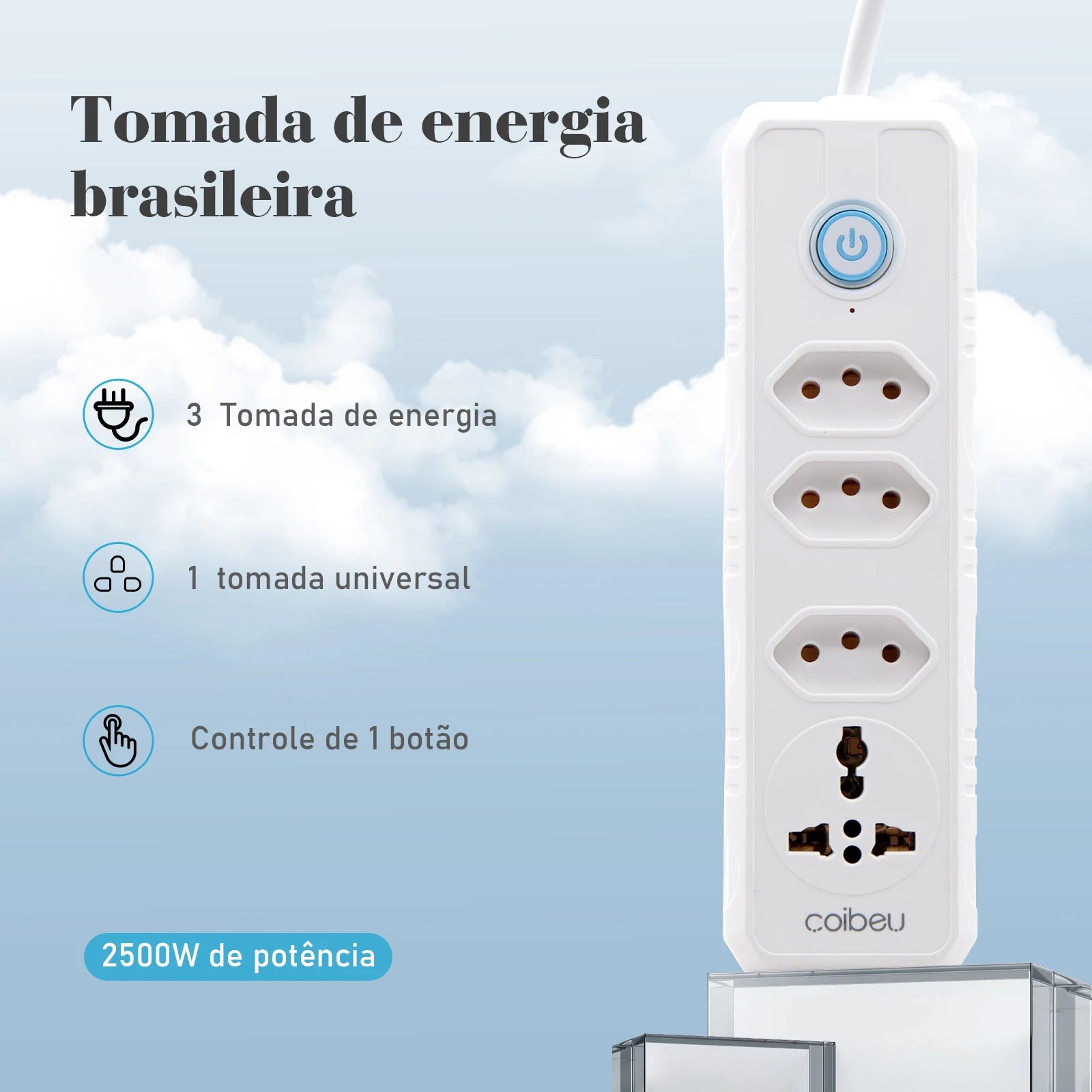 Extensão Tomada 3 Tomadas Universal Bivolt 1,9m Segurança