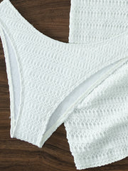 Conjunto Biquíni Branco Cintura Alta com Saia 3 Peças Sexy Tanga Bandage e Saída de Praia