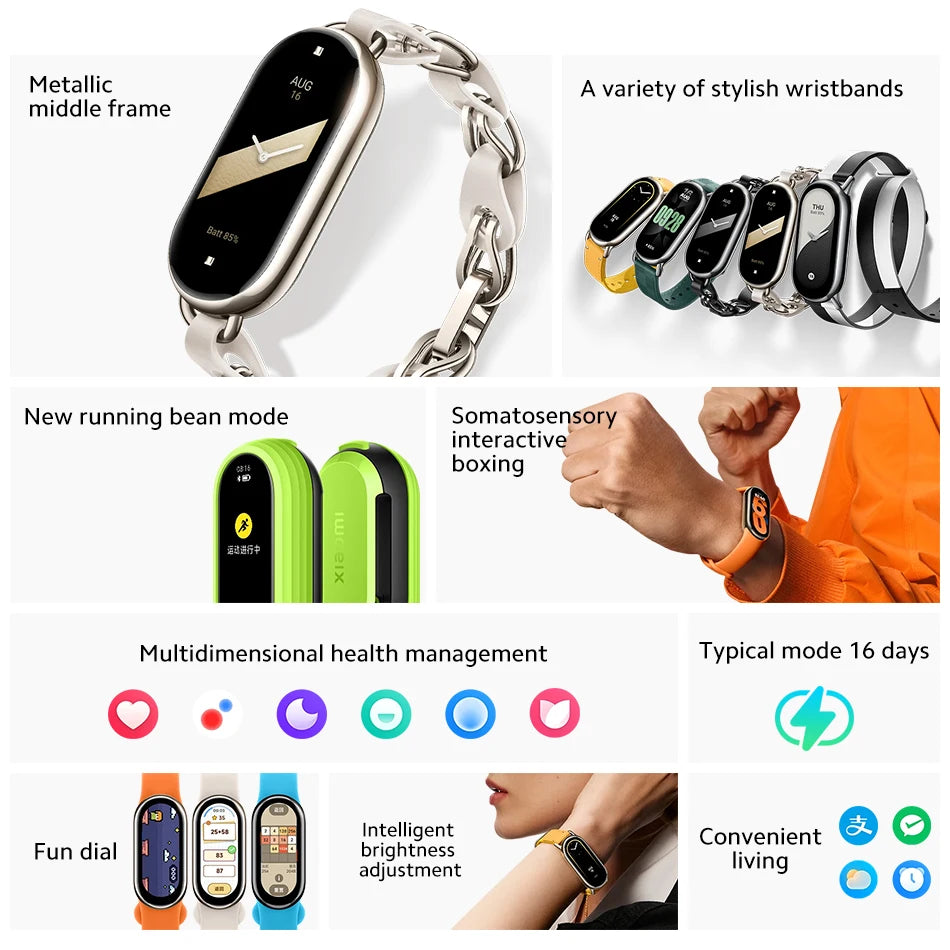 Xiaomi Mi Band 8 - Monitoramento Completo da Saúde, Tela AMOLED e Bateria de Longa Duração.