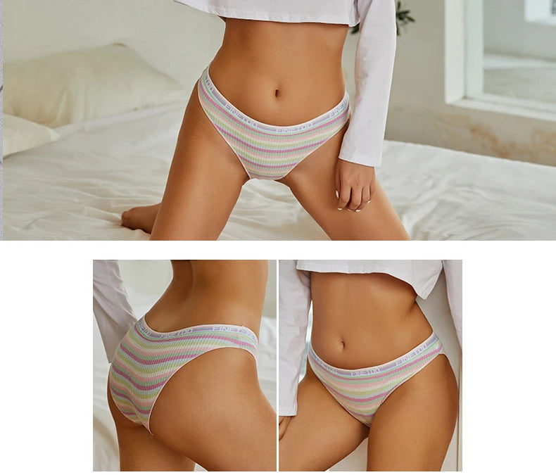 3 Peças / Conjunto de Calcinhas Seamless Algodão listrada - Conforto e Estilo