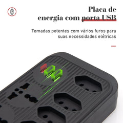  Extensão Tomada 5 Tomadas 2 USB Type-C Bivolt 195cm 2500W