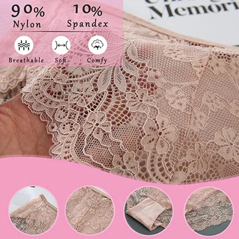 6/10PCS Plus Size Lace Cheeky Women Panties Floral Sexy Lingerie Cheeky High-Waist Briefs Women's Underwear Breathable Intimate