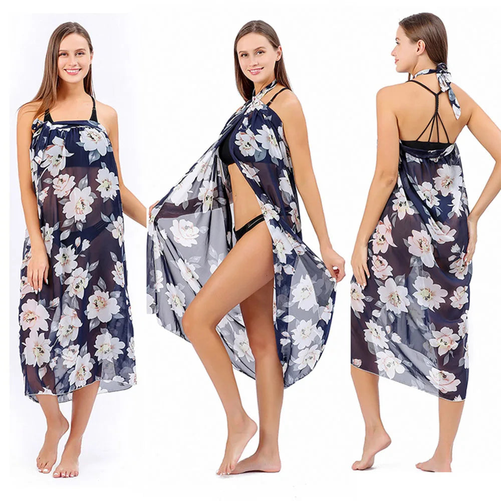 Saída de Praia Longa: Sarong Longo com Estampa para Biquíni - Tecido Chiffon Leve e Confortável - Ideal para Praia e Piscina!