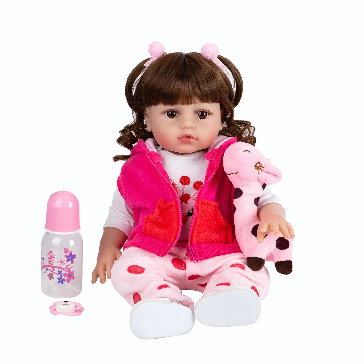 Boneca Baby Reborn 48cm Corpo de Silicone com Girafa, Pode Tomar Banho, Presente Perfeito para Crianças