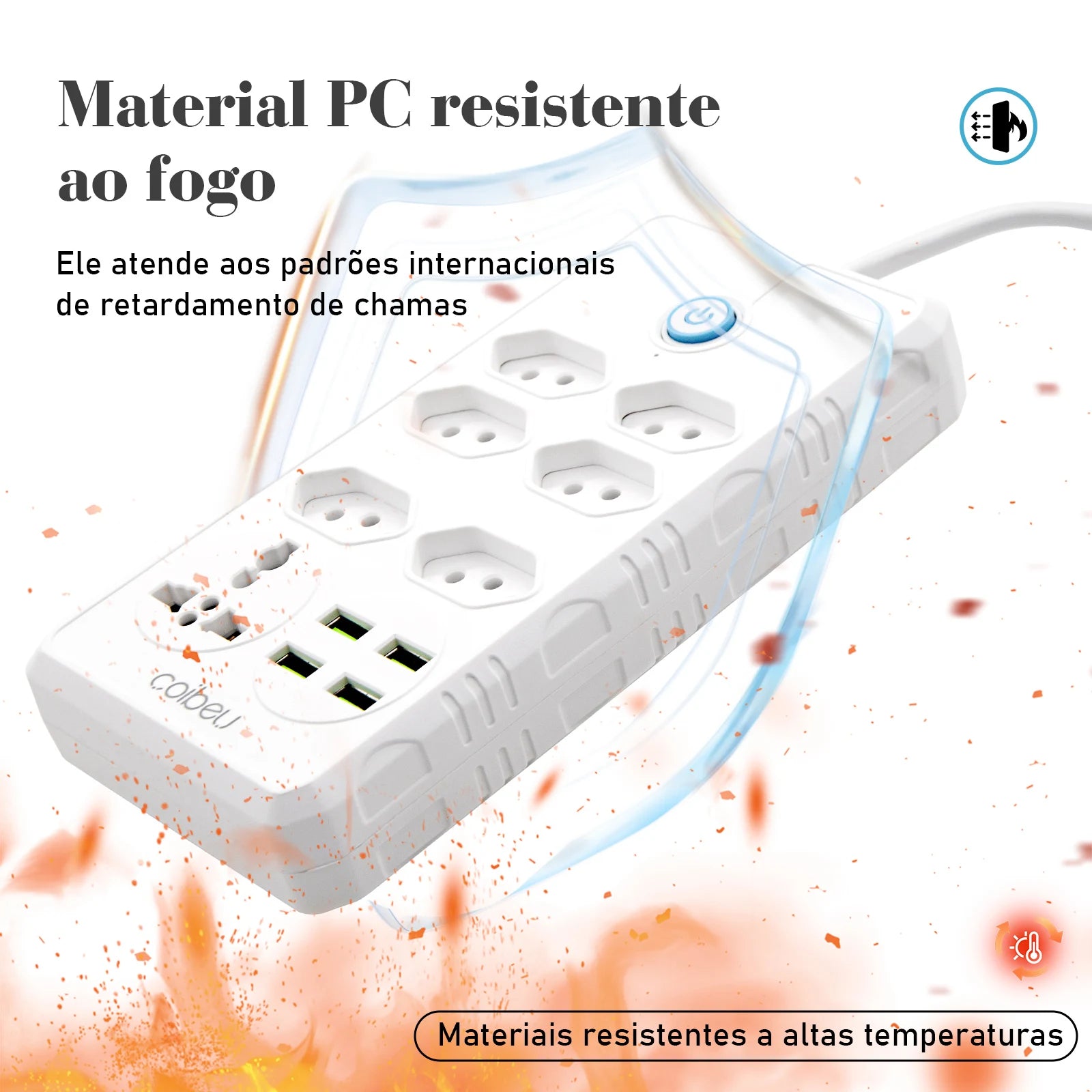 Extensão Tomada 6 Tomadas 4 USB Bivolt 195cm 2500W