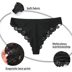 3PCS Women's Sexy Lingerie Panties Lace Plus Size Briefs Low Waist Underpants Intimates Seamless Briefs Silk Panty Women Tangas