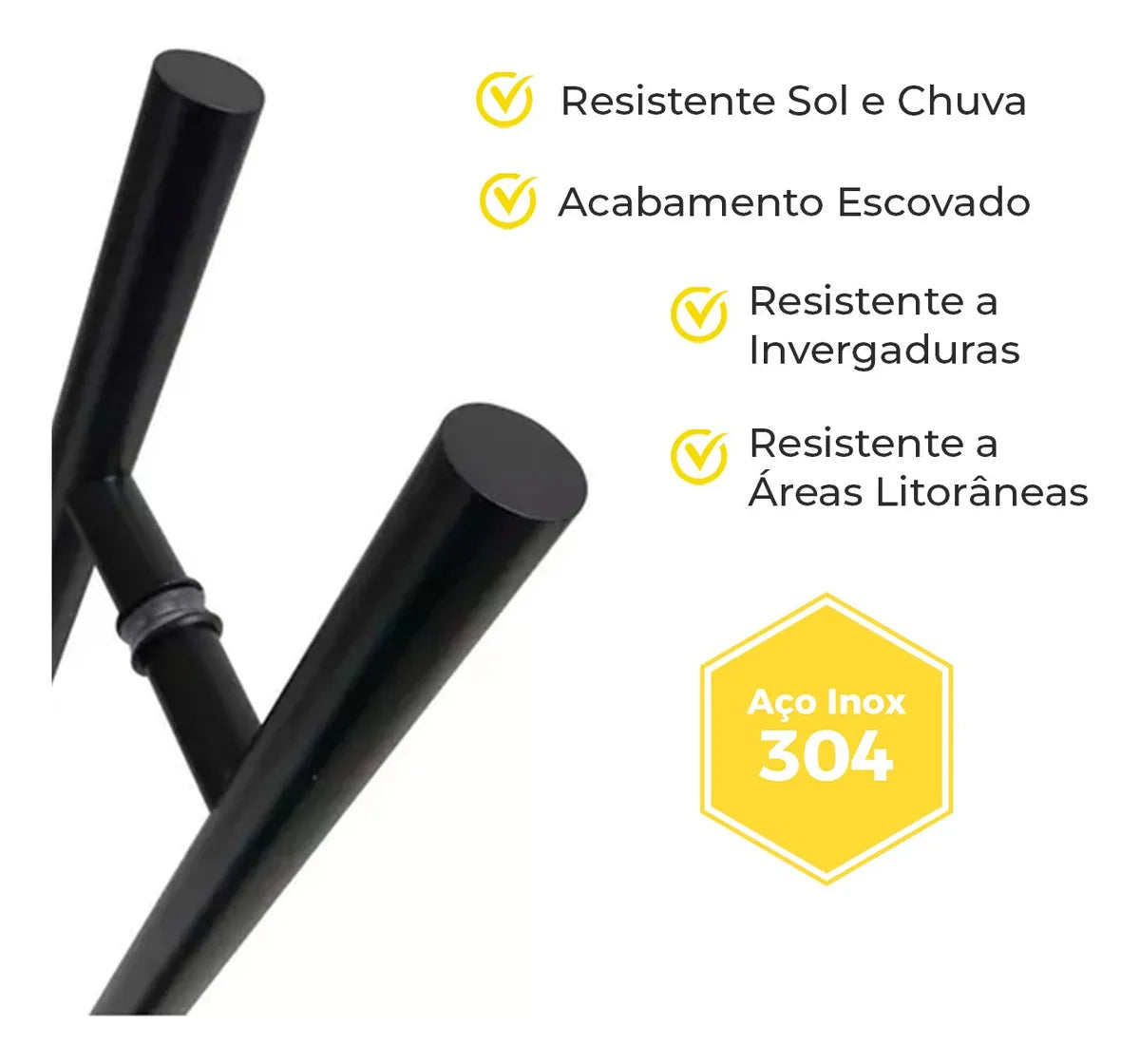 Puxador Porta Preto Inox 304 Pivotante 40cm Redondo - Estilo e Durabilidade!