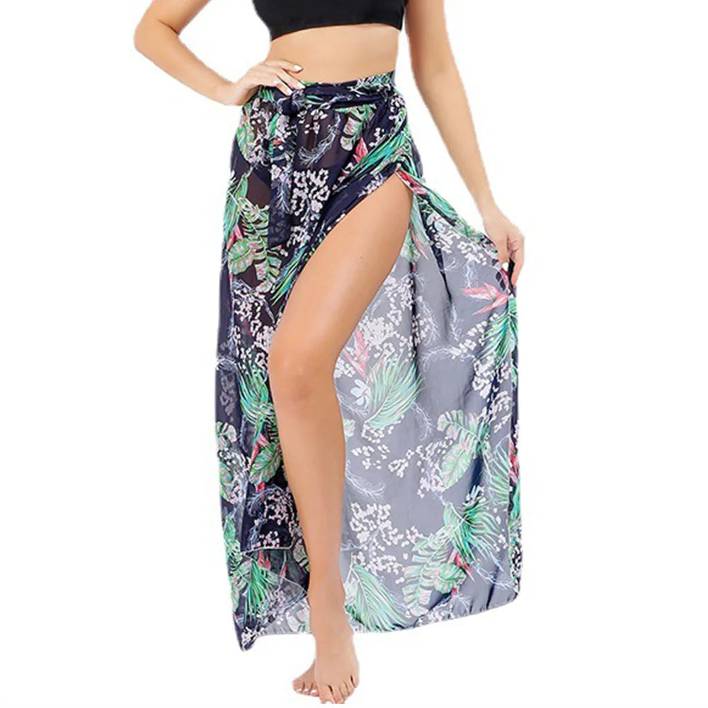 Saída de Praia Longa: Sarong Longo com Estampa para Biquíni - Tecido Chiffon Leve e Confortável - Ideal para Praia e Piscina!