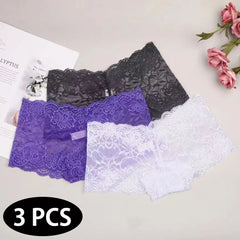 3 Peças / Conjunto de Calcinhas Boxer de Renda - Conforto e Sensualidade