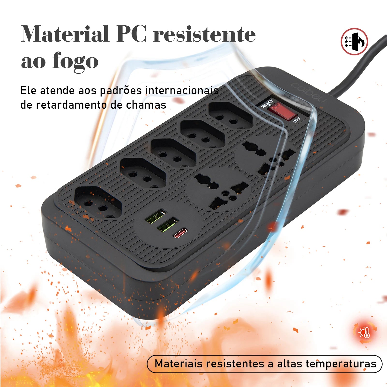  Extensão Tomada 5 Tomadas 2 USB Type-C Bivolt 195cm 2500W