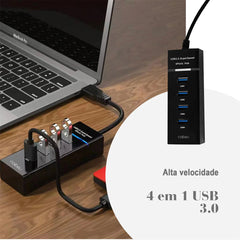 Hub USB 4 Portas 3.0 Velocidade Segurança Plug and Play