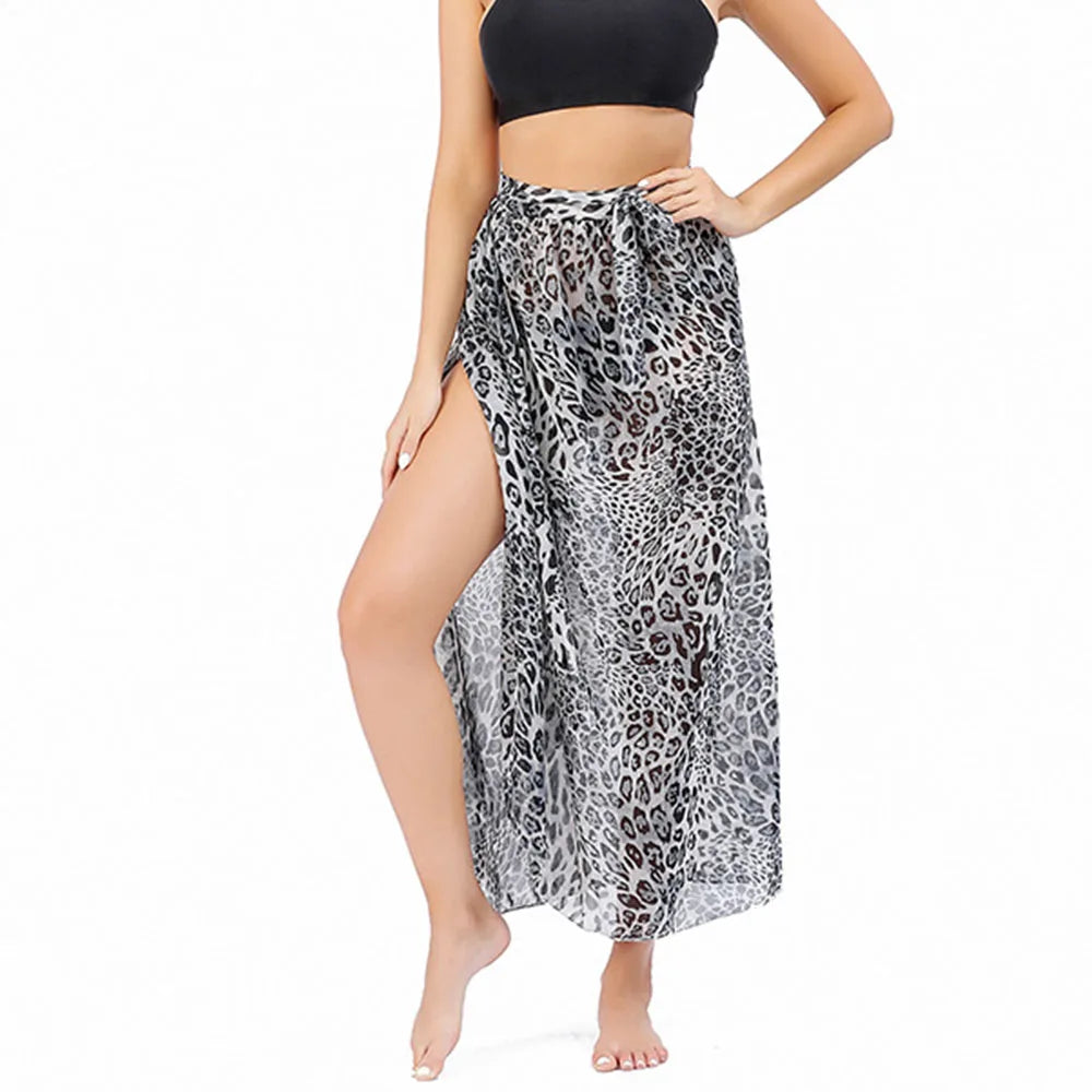 Saída de Praia Longa: Sarong Longo com Estampa para Biquíni - Tecido Chiffon Leve e Confortável - Ideal para Praia e Piscina!