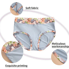 Plus Size Women's Lingerie Panties Printed Flower Underwear Cheeky High Waist Briefs Female Sexy Lingerie Comfort Briefs 1XL-4XL