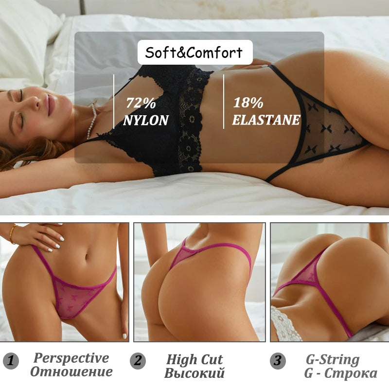 4 Peças / Conjunto de Lingerie Transparente de renda sexy Conforto e Estilo