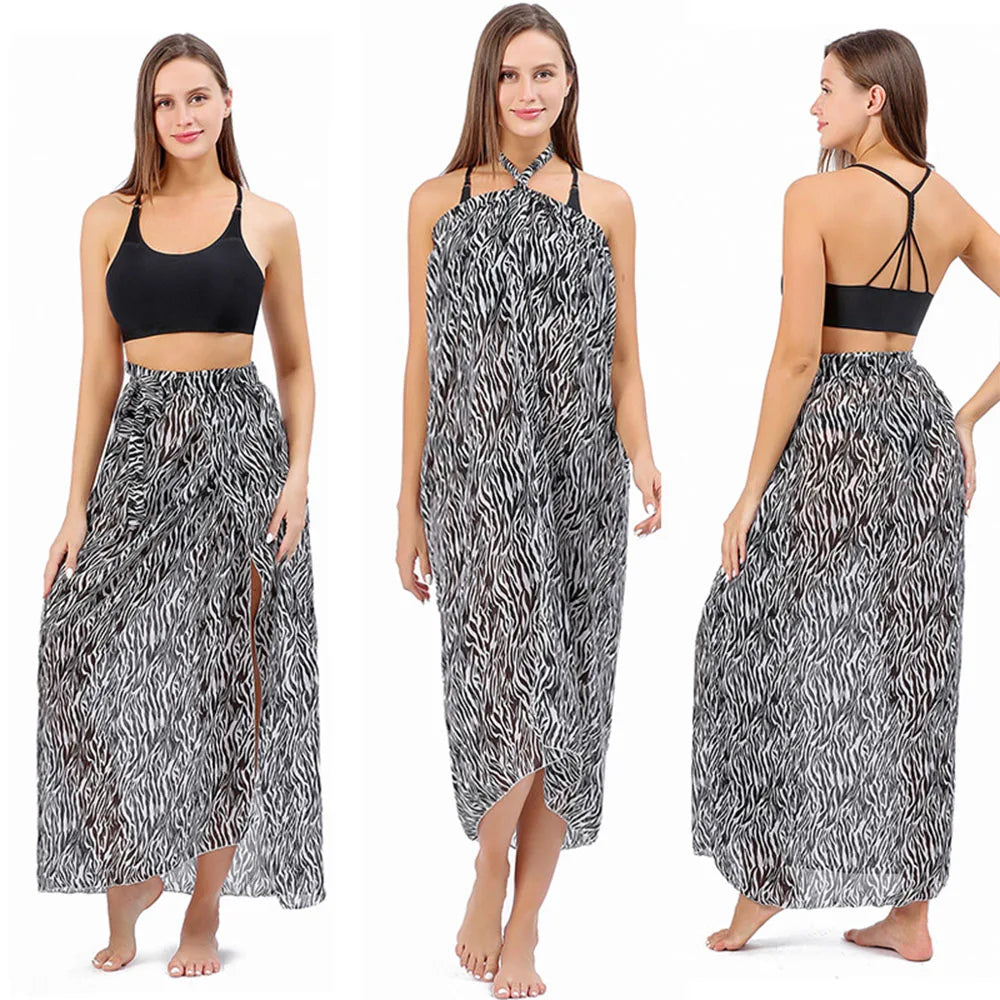 Saída de Praia Longa: Sarong Longo com Estampa para Biquíni - Tecido Chiffon Leve e Confortável - Ideal para Praia e Piscina!