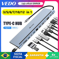 Docking Station USB C 3/5/6/7/10/12 em 1 - Multiport para Laptop e celular