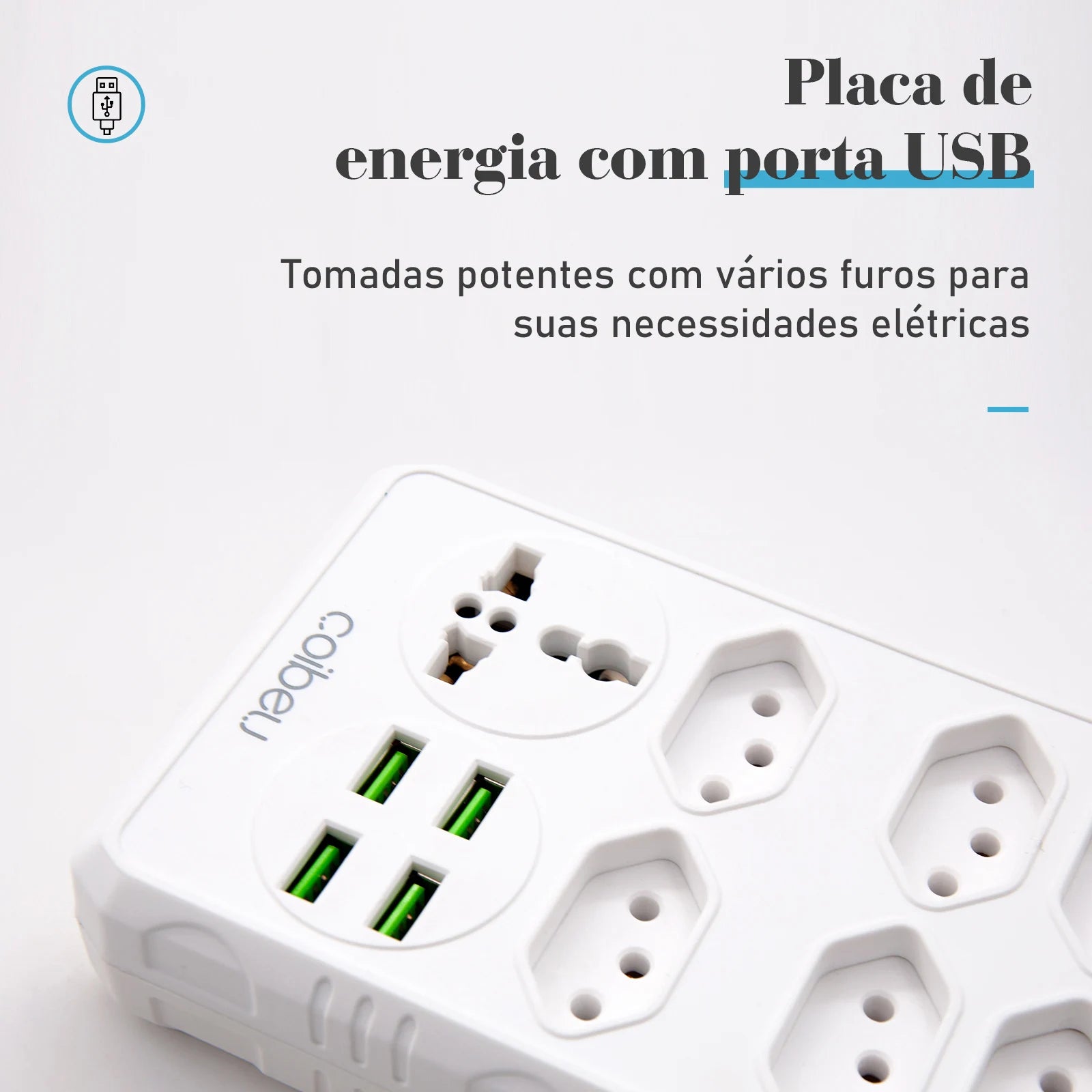 Extensão Tomada 6 Tomadas 4 USB Bivolt 195cm 2500W