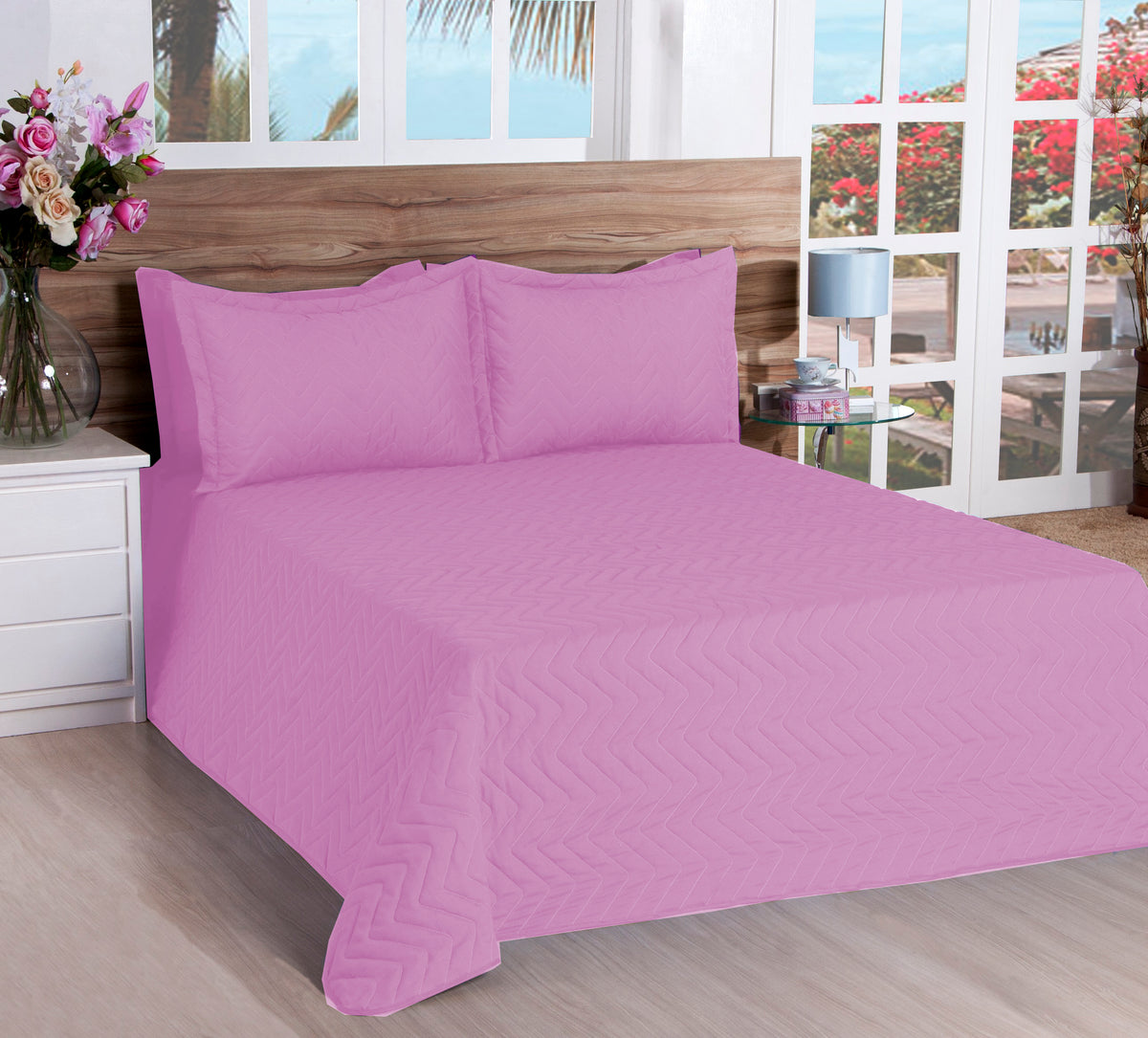 Cobre Leito Queen Rosa - Tecido Macio e Respirável, Design Matelassado, Lavável na Máquina