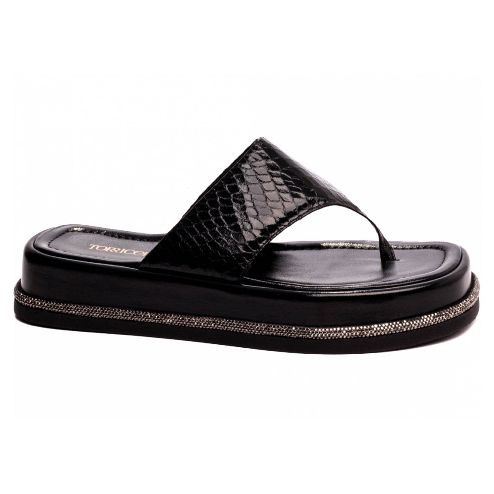 Sandália Plataforma Napa Croco Preto Conforto Estilo Ousado Versatilidade