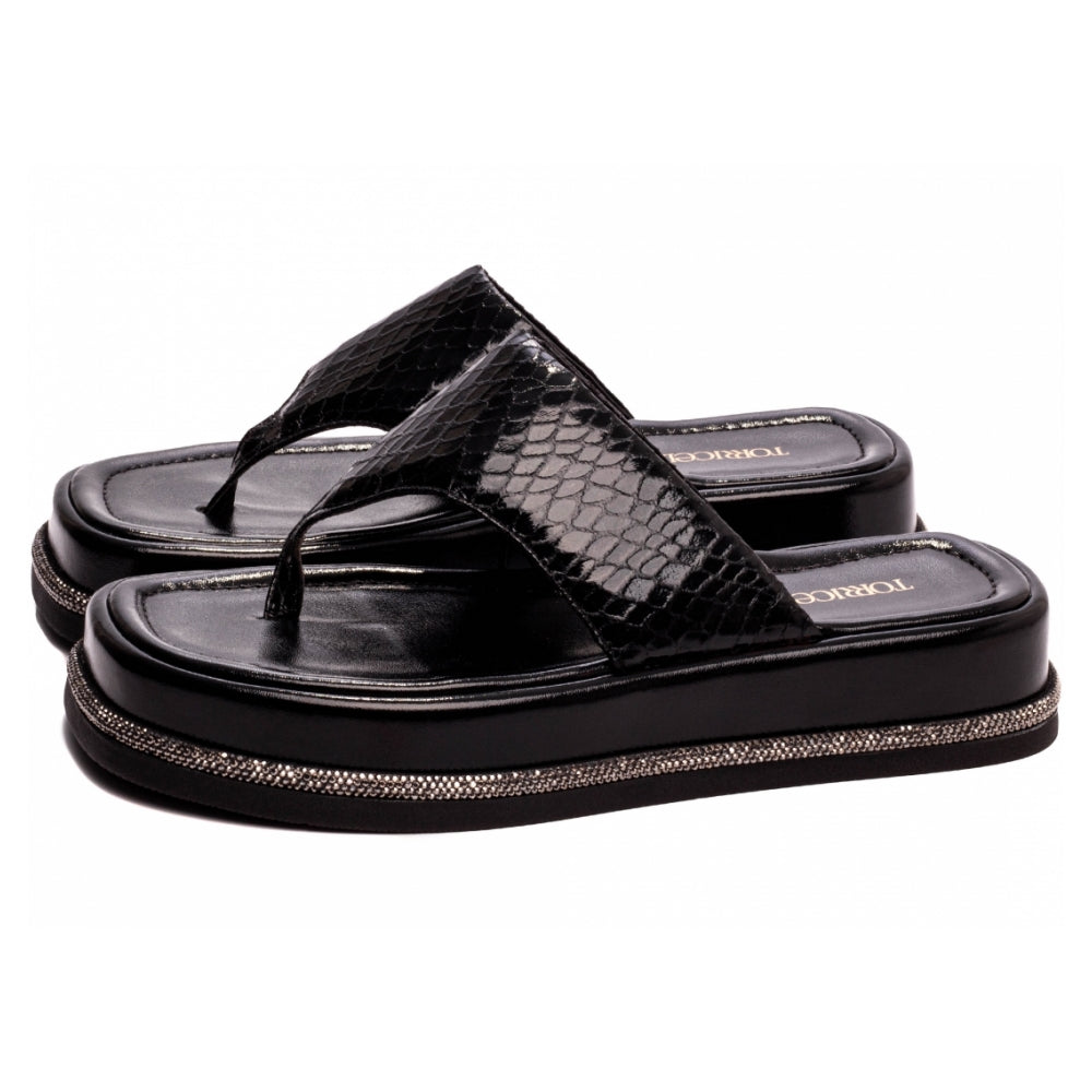 Sandália Plataforma Napa Croco Preto Conforto Estilo Ousado Versatilidade