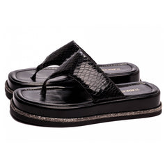 Sandália Plataforma Napa Croco Preto Conforto Estilo Ousado Versatilidade