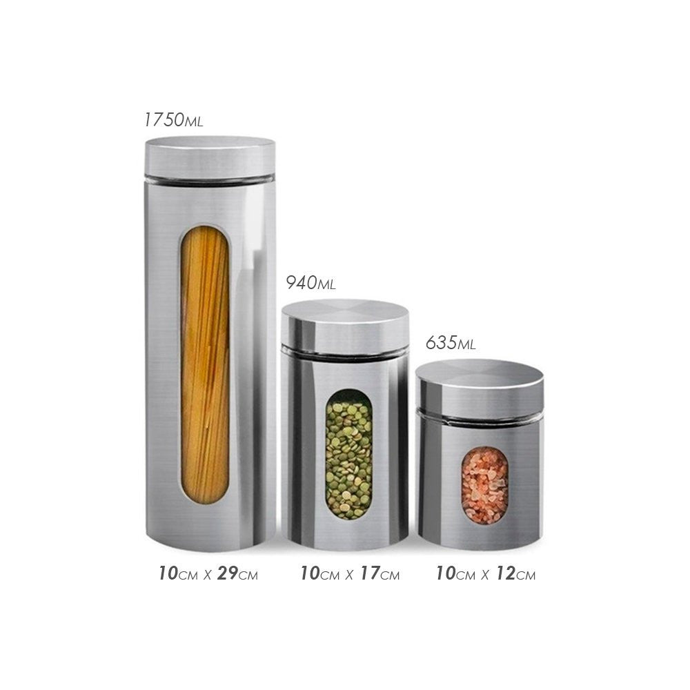 3 Peças / Conjunto de Potes de Vidro e Inox para Cozinha