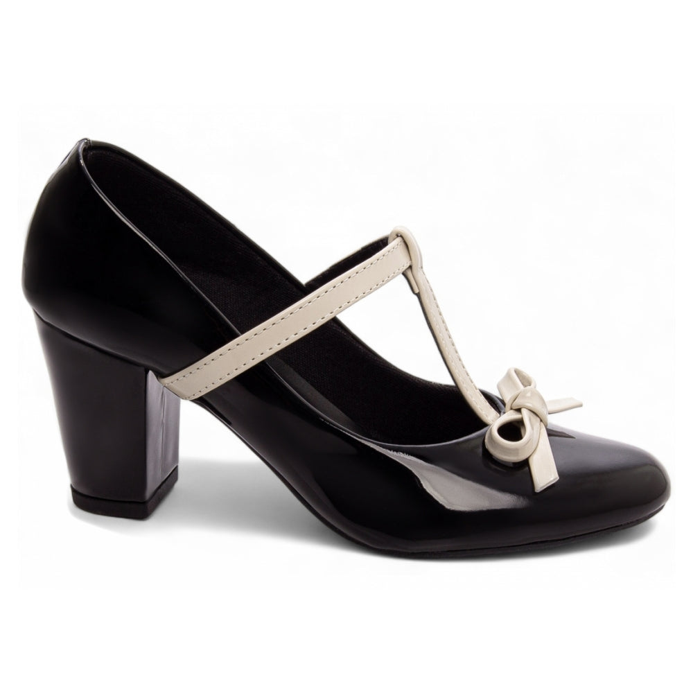 Sapato Boneca Mary Jane | Verniz Preto | Laço | Salto 7 cm | Elegante | Feminino